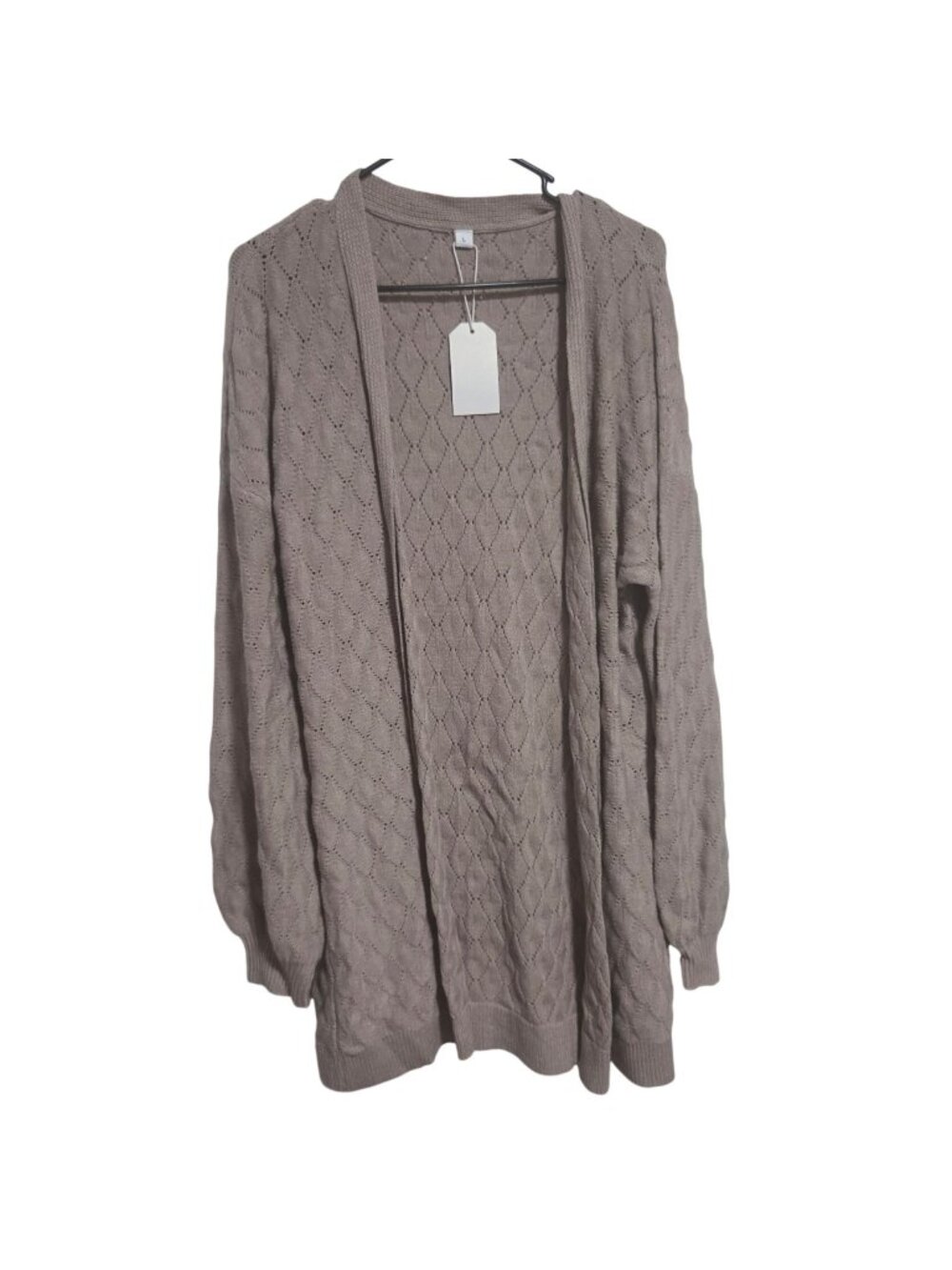 Oversized Cardigan Sweater Size Large Pointelle Knit Longline Duster Open Front